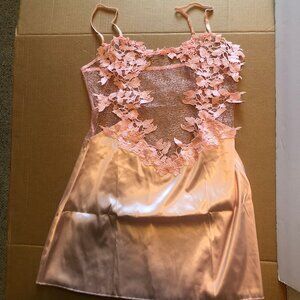 Pink Chemise Nightgown Short Adjustable Straps Lace Medium NWOT